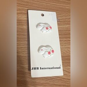 JHB International White Bunny Buttons with Pink Floral design